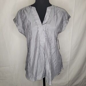 Apt 9 Womens Gray White Stripe V Neck Cap Sleeve Tunic Top Shirt Size S